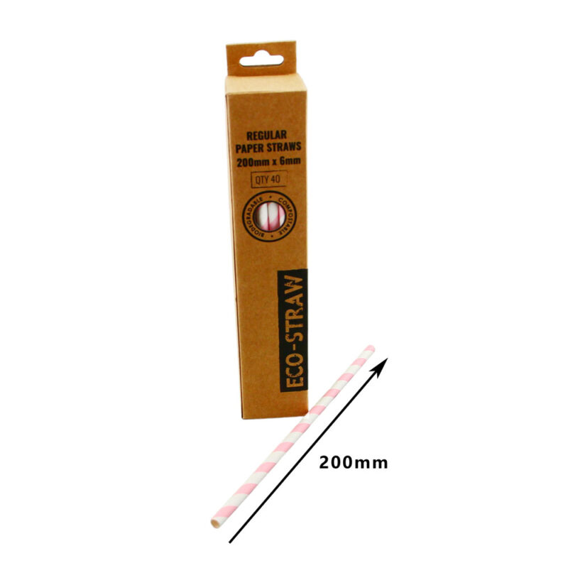 ECO RETAIL REGULAR PAPER STRAWS PINK/WHITE(40PCS X 25BOX) - Image 2