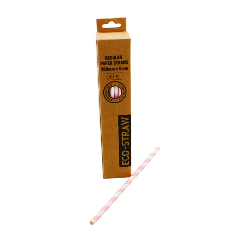 ECO RETAIL REGULAR PAPER STRAWS PINK/WHITE(40PCS X 25BOX)