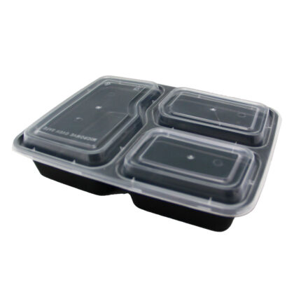 KK 3 COMPARTMENT PP FOOD CONTAINERS "BLACK" SET (150PCS/CTN)