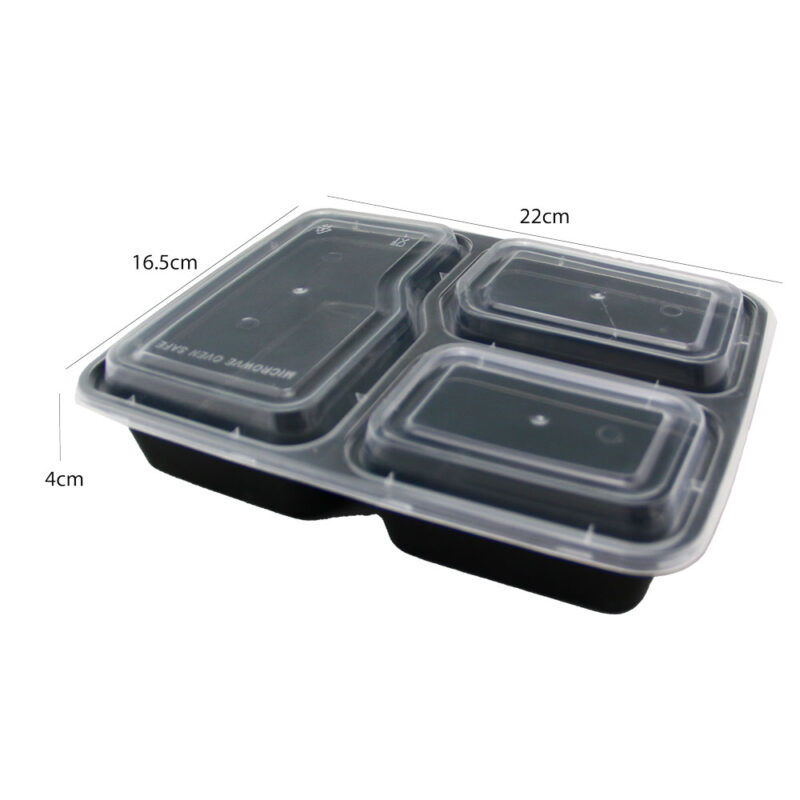 KK 3 COMPARTMENT PP FOOD CONTAINERS "BLACK" SET (150PCS/CTN) - Image 2