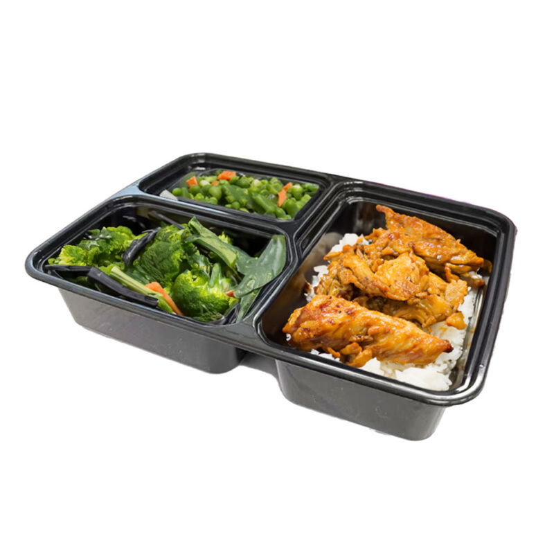 KK 3 COMPARTMENT PP FOOD CONTAINERS "BLACK" SET (150PCS/CTN) - Image 3