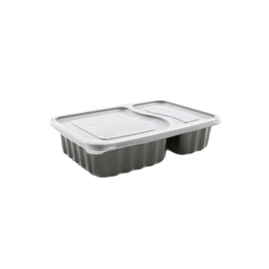 DURABLE PLASTIC 2 COMPARTMENT BLACK AND CLEAR LID SET