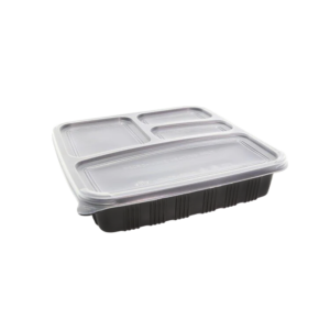 DURABLE PLASTIC SQUARE 4 COMPARTMENT BLACK AND LID SET