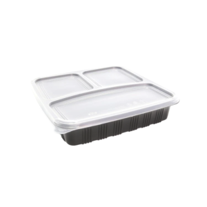DURABLE PLASTIC SQUARE 3 COMPARTMENT BLACK AND LID SET