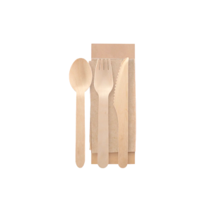 WOODEN SPOON FORK KNIFE NAPKIN SET