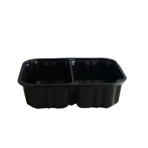 BLACK RECTANGULAR SEALING TRAY 900ML 2 COMPARTMENT